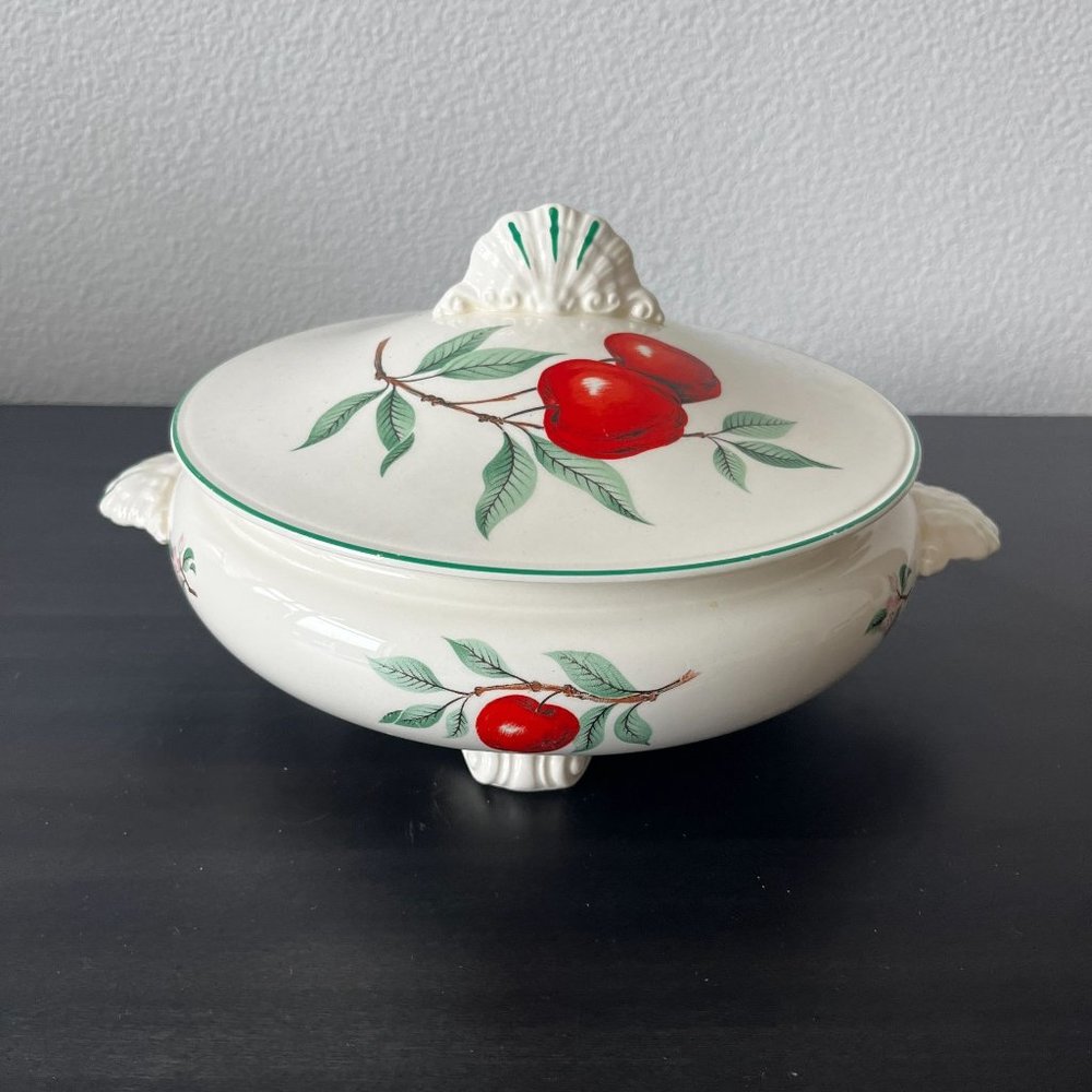 Homer Laughlin Red Apple Covered Vegetable Dish // Vintage 1950s Kitchen - Picture 2 of 7